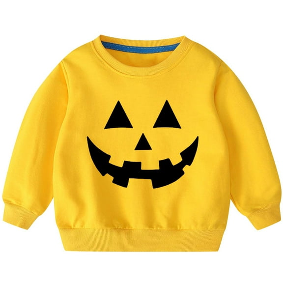 Odeerbi Kids Boys Girls Halloween Crewneck Sweatshirts Fall Winter Cotton Sweatshirt Kids Kids Cute Solid Color Halloween Print Long Sleeve Sweatshirts Top Kids Clothes Yellow