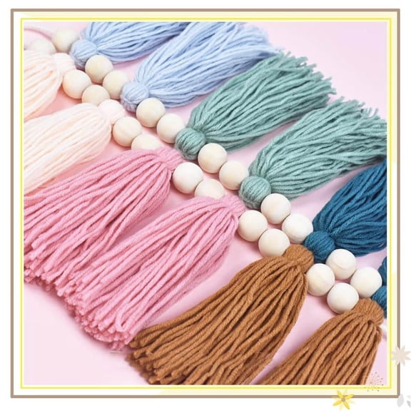 DrCor Boho Rainbow Tassel Garland – Handmade Cotton Yarn Wall Hanging in Earthy Tones for Decor, Cozy Fall Home Decoration, Autumn Banner & Party Backdrop