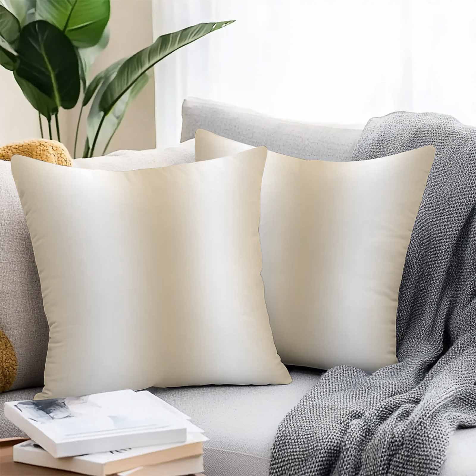 Beige White Ombre Throw Pillow Covers 20x20 Inch Set of 2, Abstract Art Modern Cream Gradient Waterproof Outdoor Pillow Covers, Decorative Cushion Pillowcases for Couch, Sofa, Bed, Garden, Patio
