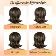 QUEENTAS Mullet Wig Short Brown Wigs for Women Synthetic Brown Wig with Bangs Mix Blonde Highlights