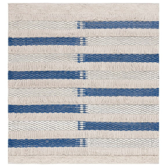 SAFAVIEH Natura Proinsias Striped Cotton Area Rug, Beige/Navy, 6' x 6' Square