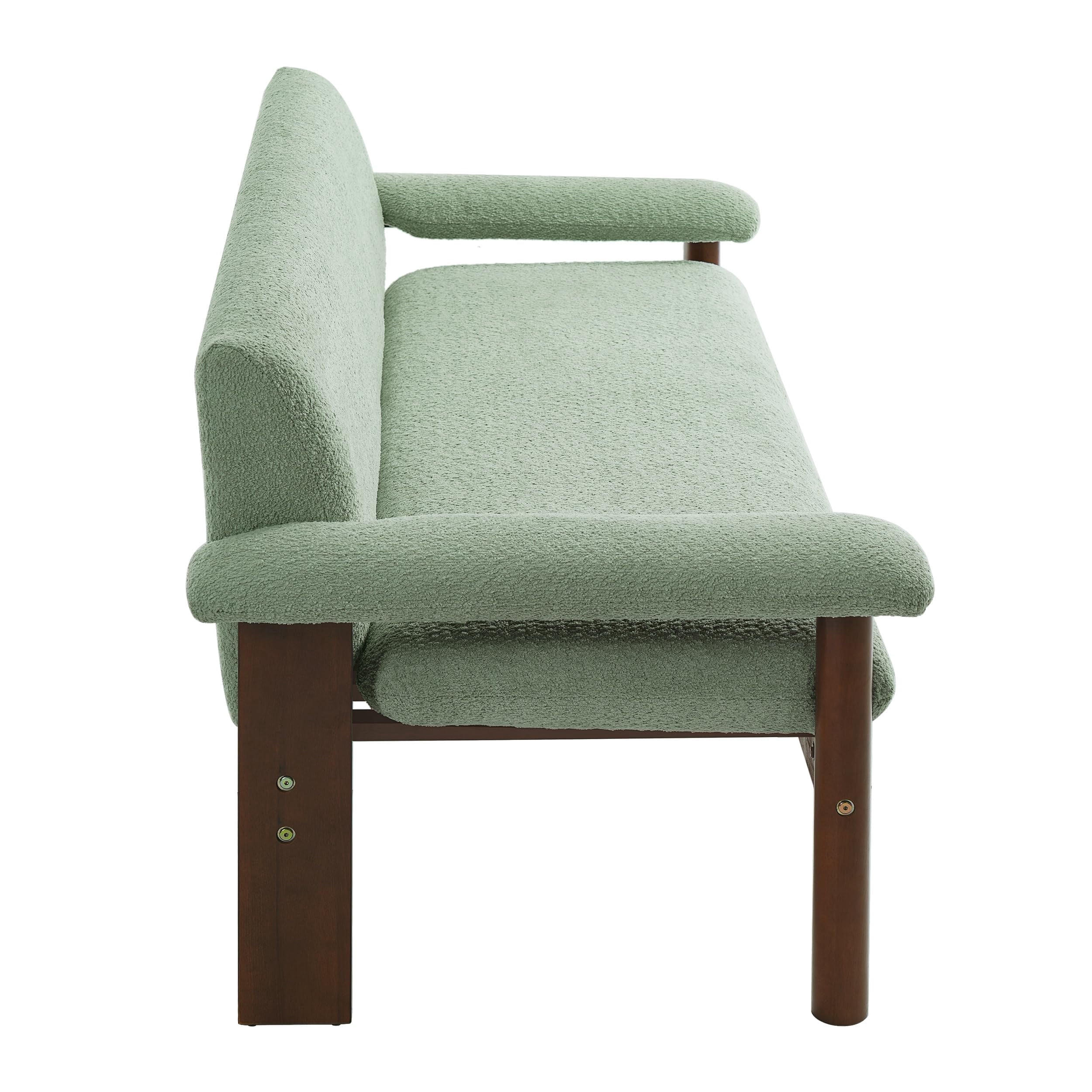 Modern 2-Seater Loveseat Sofa 72.8" with Armrest Pillows, Green Berber Fleece Couch for Living Room, Small Space, Solid Rubberwood Frame, Minimalist Style