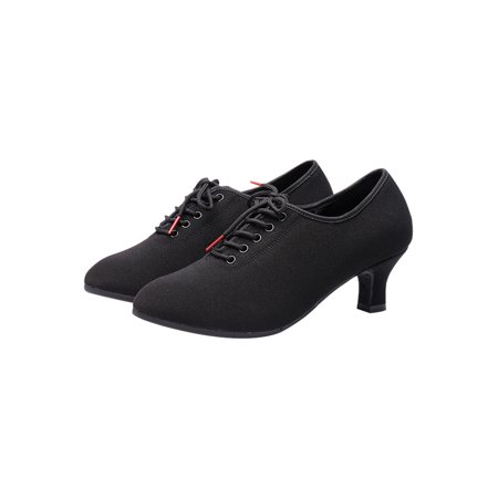 

GENILU Women Lightweight Jazz Shoe Pointy Toe Dance Shoes Wedding Lace Up Pumps 5cm Rubber Sole Black 4