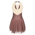 thumbnail image 4 of iEFiEL Womens Rhinestone Figure Skating Dress Chiffon Illusion Deep V-neck Ballet Lyrical Leotard Dance Dress Dusty Pink L, 4 of 7