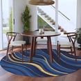thumbnail image 3 of Large Round Rug 8Ft Washable Non-Slip, Navy Blue Moire Circle Area Rugs for Living Room Bedroom, Modern Abstract Art Indoor Floor Mats Carpet Runner for Home Decor, 3 of 8