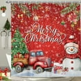 thumbnail image 2 of Red Christmas Shower Curtain Xmas Balls Bathroom Curtain Snowman Waterproof Fabric Bath Decor with Hooks 72"x72", 2 of 5