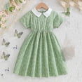 thumbnail image 6 of Girls Peter Pan Collar Dress Vintage Fit and Flare Stretchy Party Dress with Pearl Detail for Easter Holiday Green,Size 3-4 T, 6 of 9