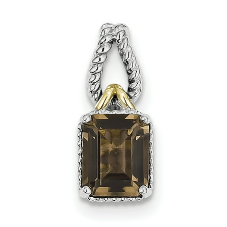 Sq Accent Plate - Sterling Silver Rhodium with Flash Gold-plate Accent Smoky Quartz Pendant
