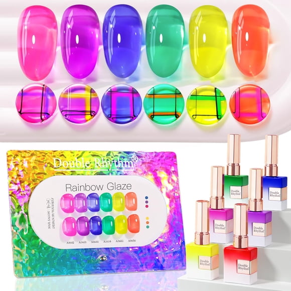 Set de esmaltes en gel Double Rhythm, 6 unidades, 15 ml, Soak Off Jelly Neon