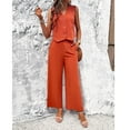 thumbnail image 5 of Women's Linen Pant Set Cotton Comfy 2 Piece Elastic Waist V Neck Outfits Matching Fashion Casual Button Down Tank Cropped Pants Suit Summer Orange Medium, 5 of 5