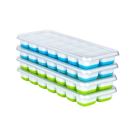 

Outfmvch home & kitchen 4Pcs Covered Ice Cube Tray Set With 14 Ice Cubes Molds Flexible Stackable