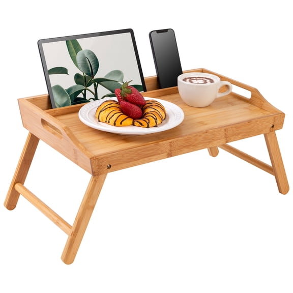 Rossie Home Bamboo Bed Tray / Lap Desk with Phone Holder, Medium, Natural