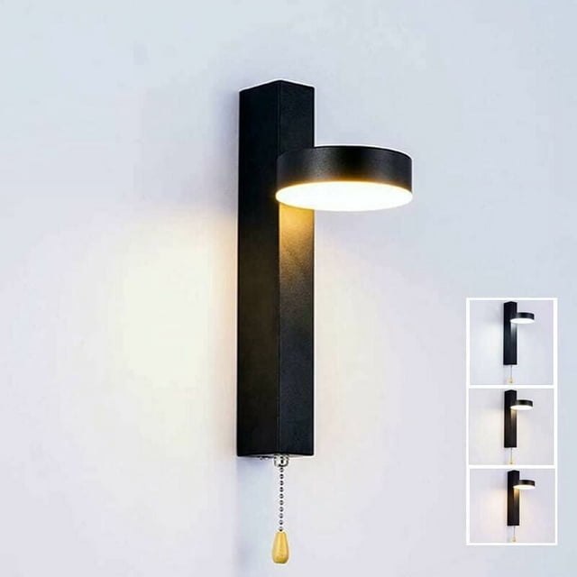 Aplique de pared LED tricolor de 9 W con rotación de 360° e interruptor de tiro, perfecto para sala de estar, dormitorio y cocina