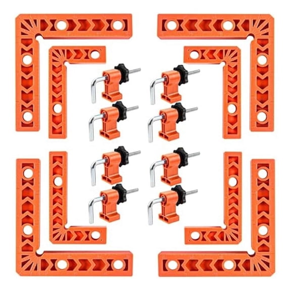Corner Clamps – 4-Pack L-Shaped 90° Clamps (2"x3" & 2"x4") with 8 Quick-Release Clamp Heads, for Woodworking, Cabinet Assembly & DIY