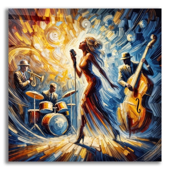 Epic Art 'Jazz Band Abstract' by Rey Klimt Acrylic Glass Wall Art, 12" x 12"