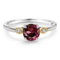 thumbnail image 2 of Gem Stone King 925 Silver and 10K Yellow Gold Red Rhodolite Garnet and White Lab Grown Diamond 3-Stone Engagement Ring for Women (1.03 Cttw, Round 6MM, Gemstone January Birthstone, Size 8), 2 of 4