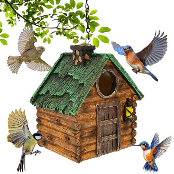 Austok Outdoor Hanging Bird House Resin Bluebird House Tree Hanging Birdhouse for Outside Finches Hummingbird Cardinals