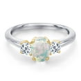 thumbnail image 3 of Gem Stone King 10K Two Tone Gold Simulated White Opal and White Topaz Engagement Ring for Women | 1.43 Cttw | Oval Cabochon 7X5MM | Gemstone October Birthstone | Size 6, 3 of 6
