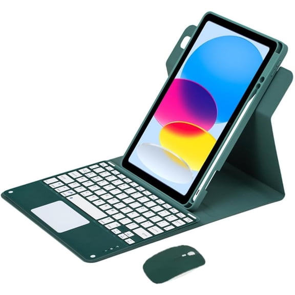 Bluetooth Keyboard Mouse Folio Case for iPad 10 2022, 360 Degree Rotatable Cover with Trackpad & Pencil Holder,Green