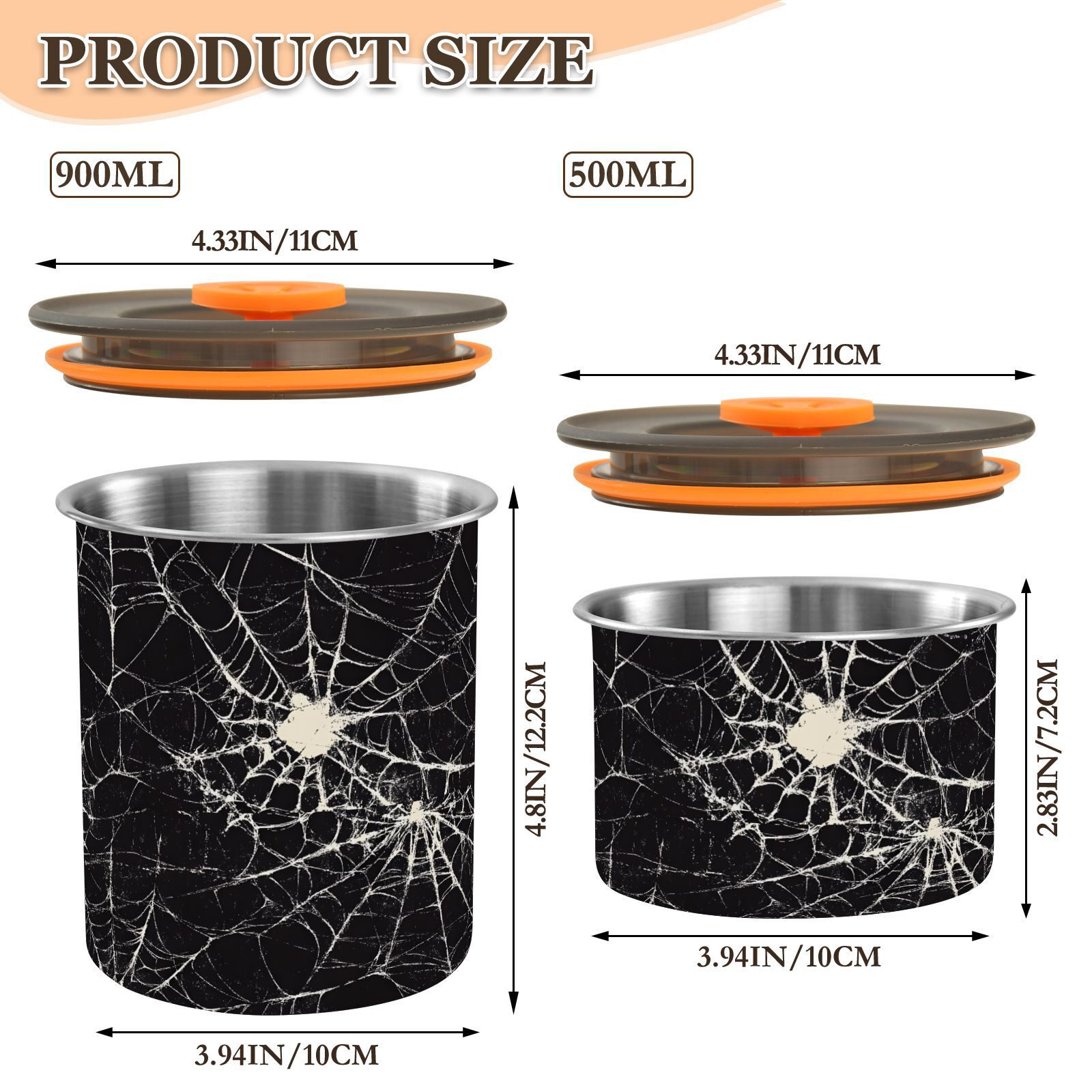 Halloween Spider Web Airtight Coffee Bean Canister 30oz Food Storage Containers with Lids For Gournd, Tea, Sugar, Flour, Rice, Cereal, Candy Cookie Jar