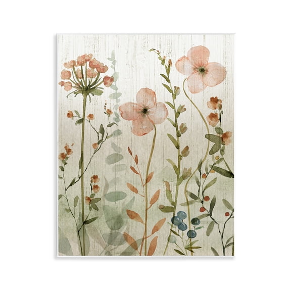 Stupell Industries Soft Florals over Rustic Floral Painting Unframed Art Print Wall Art, 11 x 14