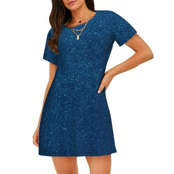 Naloa Deep Blue Glitter Print Women Nightgowns,Womens Loungewear,Short Sleeve Sleepwear,Comfy Ladies Nightdress