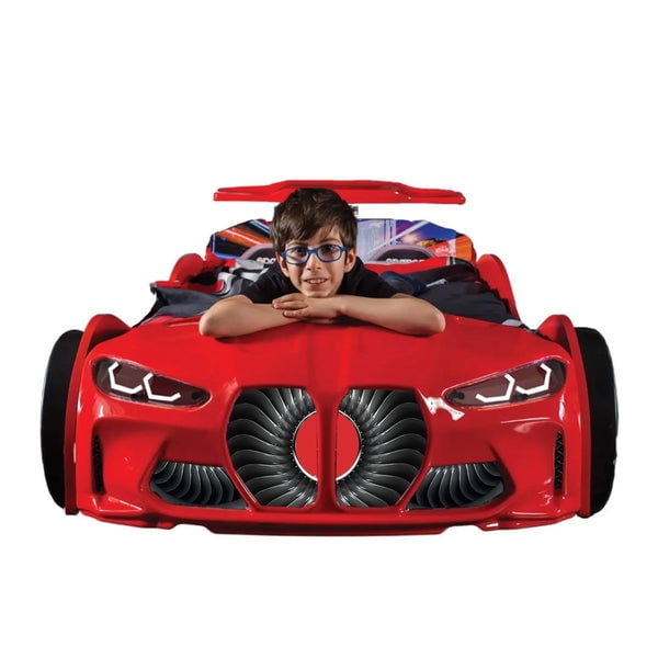 GTX Twin Race Car Bed with LED Lights & Sound FX, Kids Racing Bedroom Furniture