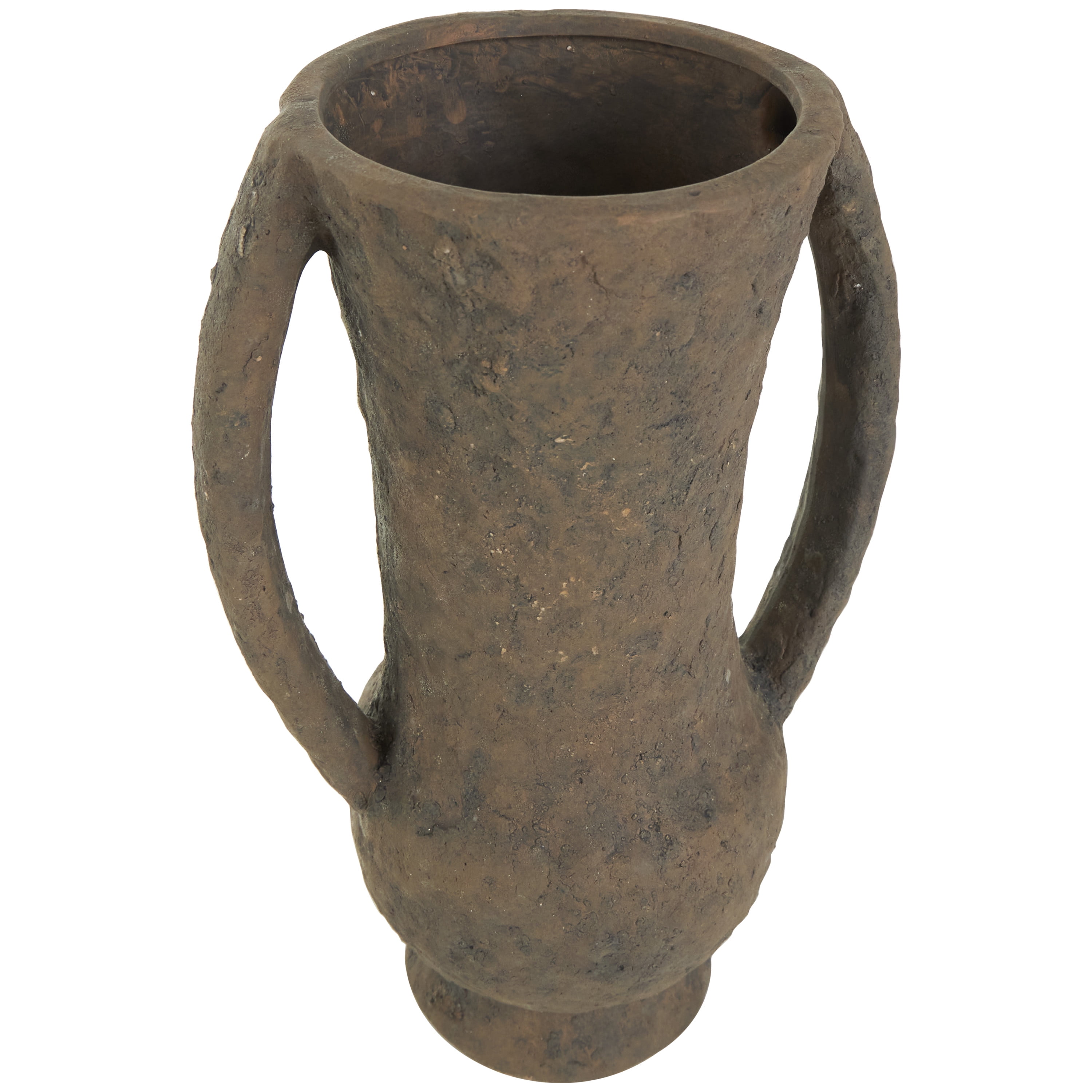 DecMode 15" Handmade Textured Amphora Dark Brown Ceramic Vase with Two Long Handles