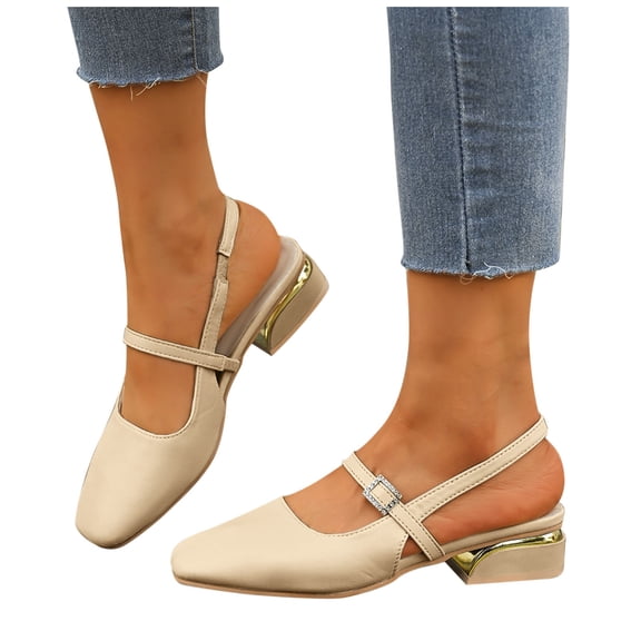 Purcolt Womens Buckle Low Heels Dressy Casual Point Toe Slingback Pump Shoes Summer Comfortable Sandals for Walking Wedding Party
