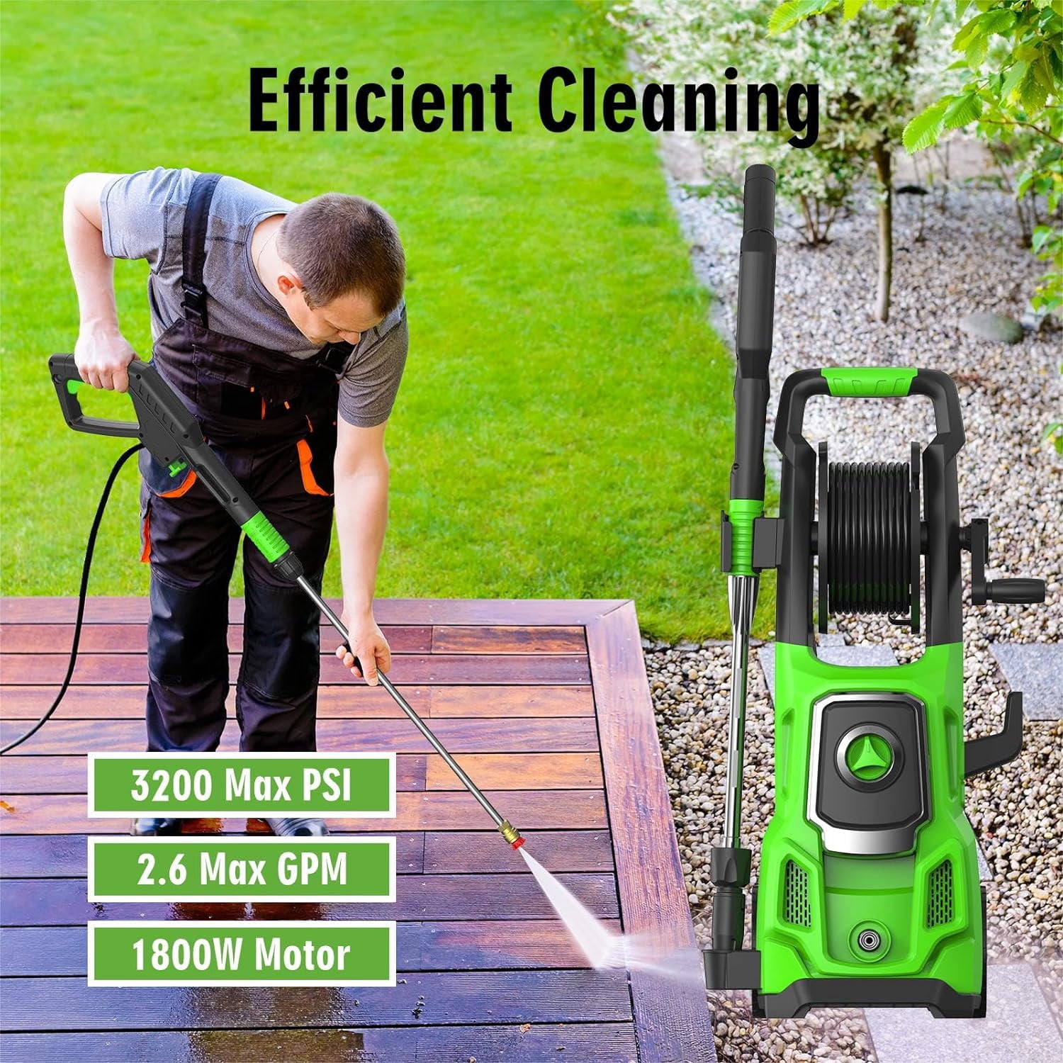 Electric Pressure Washer, 4200 Max PSI, 2.6 GPM Power Washer Machine with Hose Reel,4 Quick Connect Nozzles for Cars/Patios/Floor Cleaning