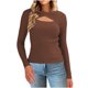 thumbnail image 5 of Tops bonitos para mujer,Blusa informal de cuello redondo de punto calado para mujer, manga larga, poliéster, tejido suave y ligero, ideal para el hogar, sopatenor, 5 of 9