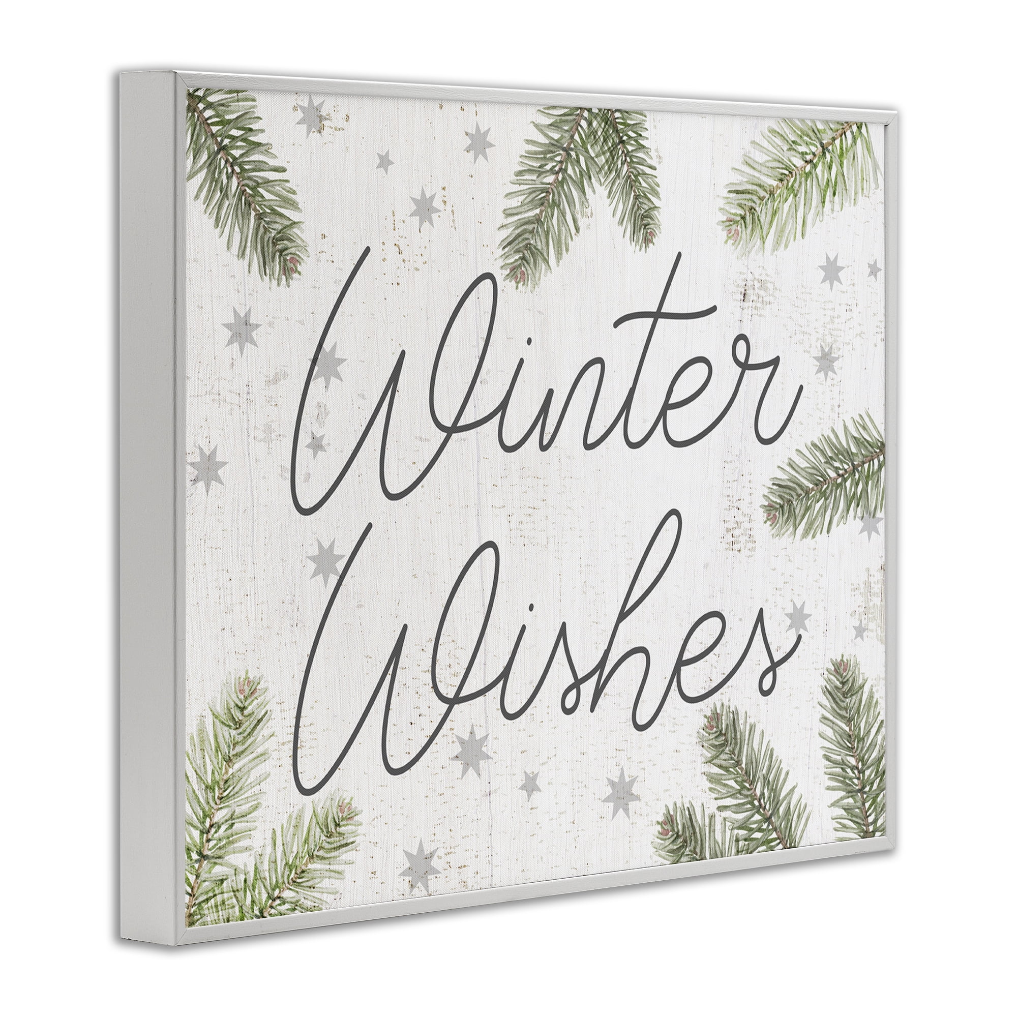 Stupell Industries Winter Wishes with Sprigs Holiday Painting White Framed Art Prints Wall Art, 30 x 24