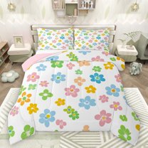 Castle Fairy Colorful Flowers Bedding Comforter Set 2pcs for Boys Girls,Spring Garden Twin Comforter Sets Microfiber,Chic Floral Blossoms Breathable Bedding Set,Luxury Bedroom Decor,Reversible