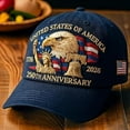 thumbnail image 3 of Eagle and Liberty United States, 250th Anniversary Hat, Adjustable Bald Eagle Embroidery Patriotic Baseball Cap for Veterans, 3 of 10