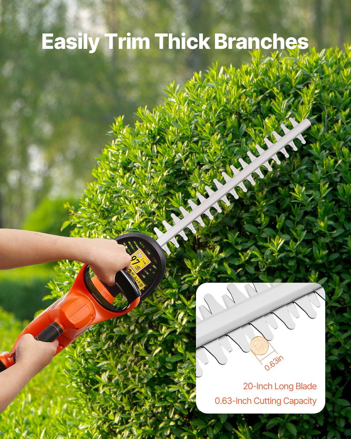 Cordless Electric Hedge Trimmer 20V 2A Battery 20 Inch Dual Action Blade 1200 RPM for Low Branch Yard Lawn Care