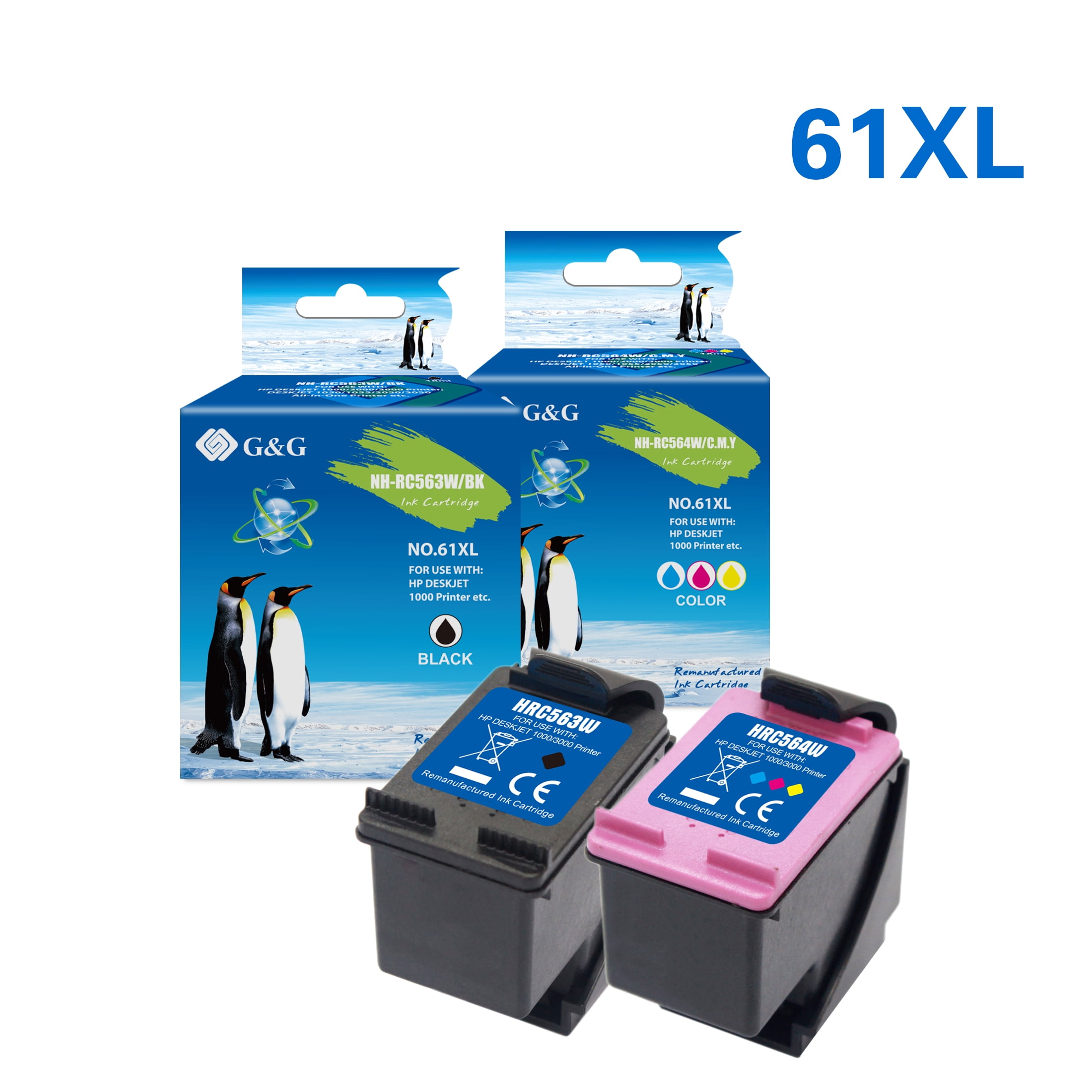 G&G 61XL Ink Cartridge for 4500 5530 5539 4636 4630 2620 Deskjet 2544 2622 3512 (1 Black, Tri-Color) - Walmart.com