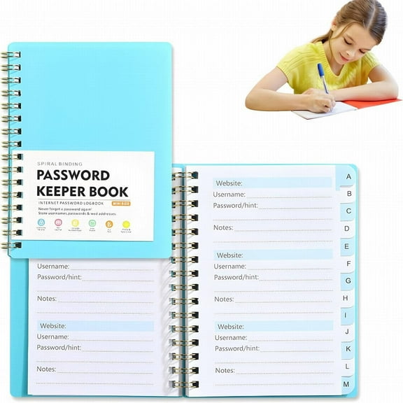 Drongq 1pc Password Keeper Book, 5.7x4.25in Password Book with Alphabetical Tabs, Password Notebook Spiral Binding Address Book Colored Password Keeper, nternet Address Organizer Logbook, Light Blue