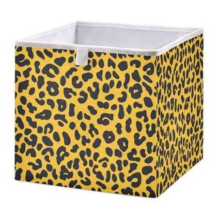 Open Home Storage Bins Durable Foldable Fabric Organizers for Clothes Toys Books 11.02x11.02x11.02 in Yellow and Black Leopard Print