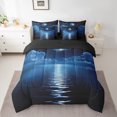 thumbnail image 2 of Erosebridal Nature Lake Ocean Bed in a Bag Queen size, Moon Galaxy Bed Set, Navy Blue, Reversible 7 Pieces, 2 of 5