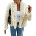 thumbnail image 2 of Abrigo de Piel Sintética para Mujer, Chaqueta de Piel con Solapa Corta, Parka de Larga con Abertura Frontal Albaricoque M, 2 of 7