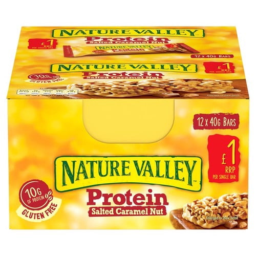 Nature Valley Protein Salted Caramel Nut Cereal Bars 12 x 40g, British Import (Pack of 3)