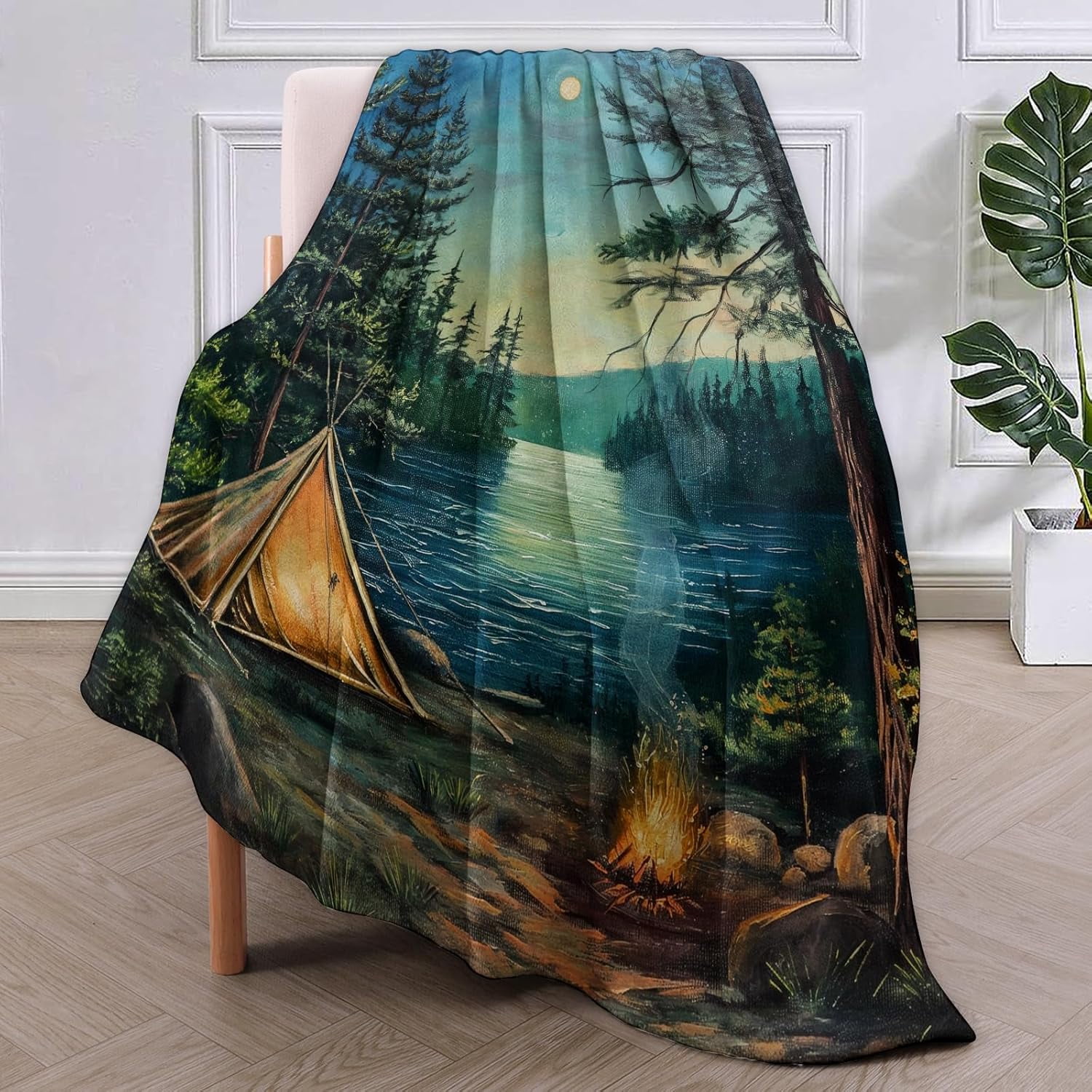 Camping Blanket,Camping Lovers Flannel Throw Blankets,Soft Warm Lightweight Cozy Plush Throws for Bedroom Travel Hiking Sofa Home Decor Gifts for Women Men Camper Outdoor 80"x60"