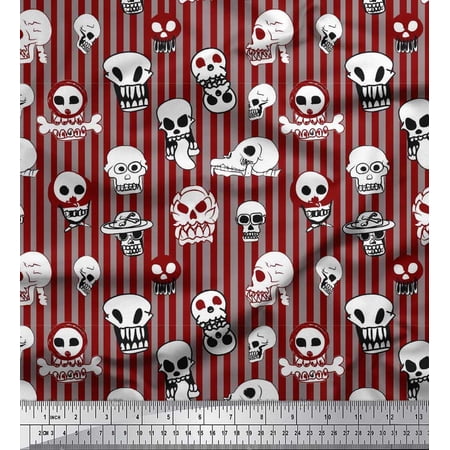 Soimoi Polyester Crepe Fabric Stripe & Horror Skull Halloween Decor Fabric Printed Yard 42 Inch Wide
