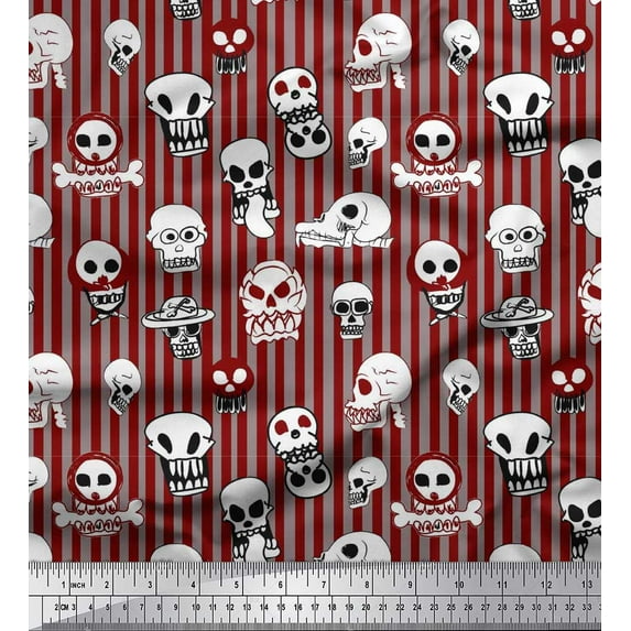 Soimoi Georgette Viscose Fabric Stripe & Horror Skull Halloween Print Sewing Fabric Yard 42 Inch Wide