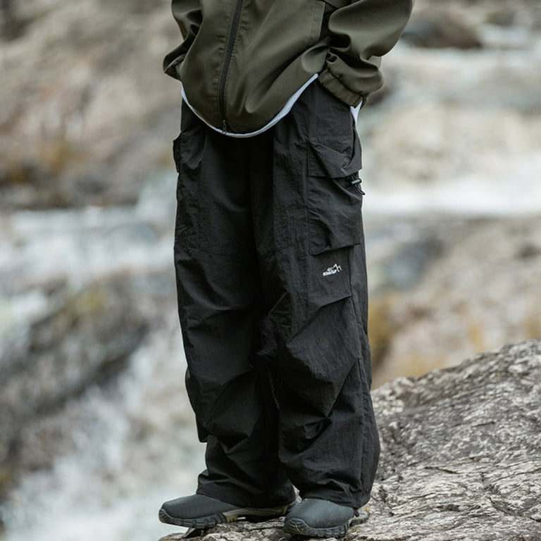 QATAINLAV Cargo Pants Men's High Waisted Parachute Sweatpant QATAINLAV Cargo Pants Men's High Waisted Parachute Sweatpant