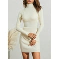 thumbnail image 3 of Liacowi Women Dress, Long Sleeve High Neck Solid Color Casual Party Club Street Spring Short / Long Dress, 3 of 9