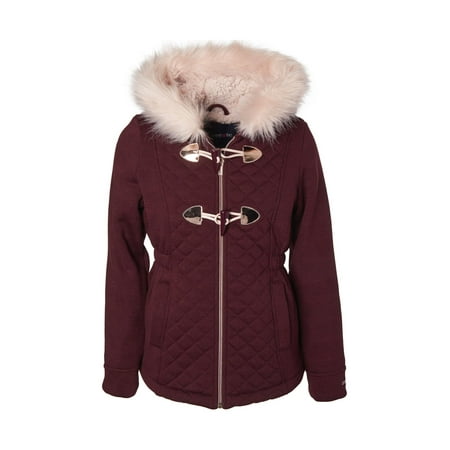 Limited Too Quilted structured fleece toggle jacket with fur trim hood (big girls)