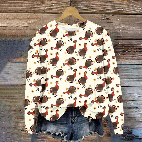 Frostluinai Sweatshirts for Women Gobble Til You Wobble T-Shirt Crewneck Long Sleeve Turkey Graphic Sweat Shirts for Fall
