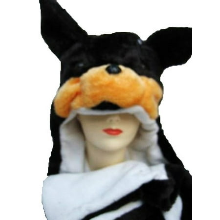 Plush Rotweiler Animal Hat - Dog Hat with Ear Flaps and Hand Pockets