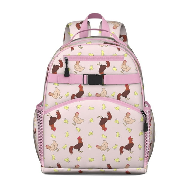 Cute Chick Pattern Backpack Artistic Chicken and Farm Design with Hand-Drawn Watercolor Wildflowers